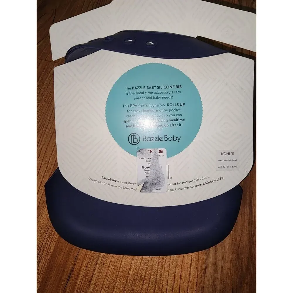 Bazzle Baby Silicon Bib Navy Blue Roll Up For Storage